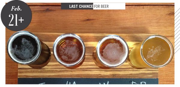 A flight of beers on a board