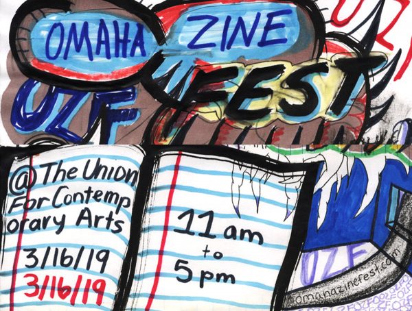 Omaha Zinefest illustration reading @ The Union for Contemporary Art 