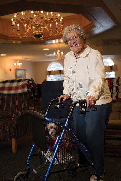 Mable Rose resident Alene Dytrych with her Poodle, Star.