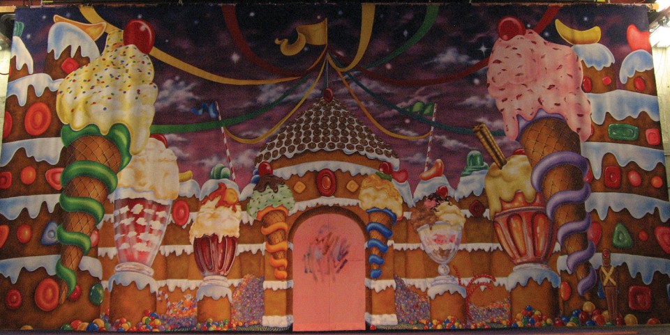 A backdrop for Creighton University's production of The Nutcracker created by Lee.