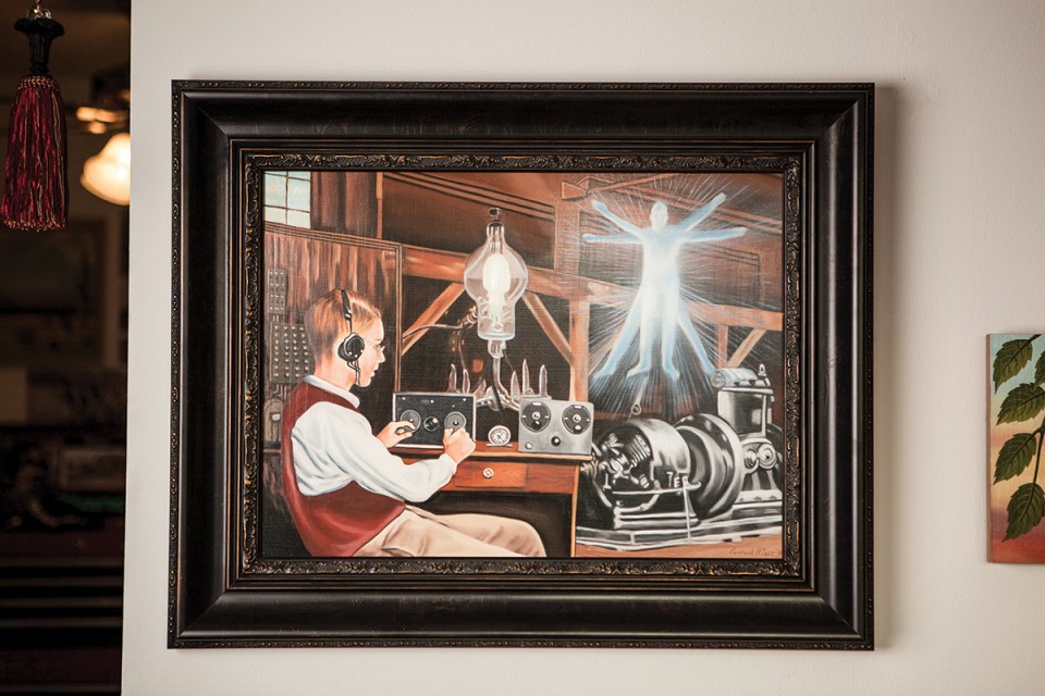 Radio Spirit is a painting inspired by Hinz's grandfather and the works of Norman Rockwell.