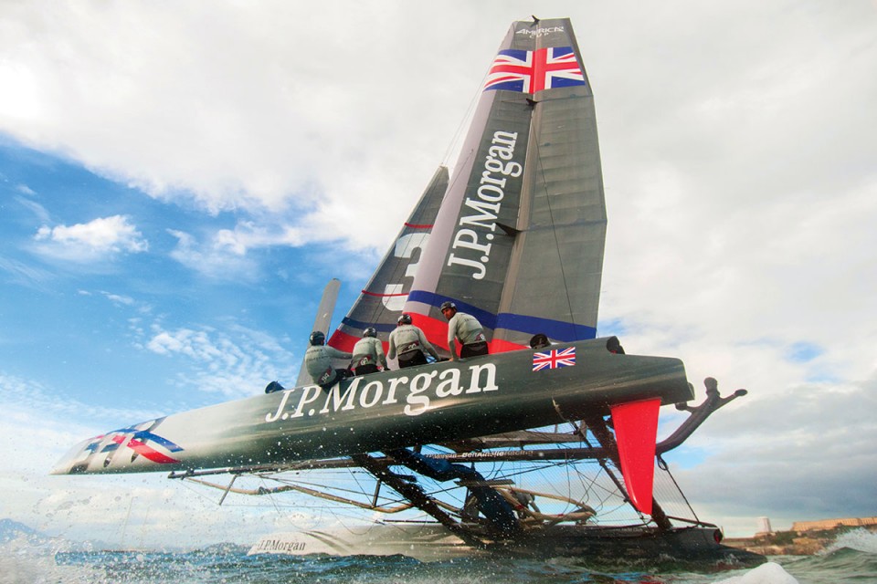 Team JP Morgan BAR racing during the America's Cup World Series in San Francisco, California, 2012. Photo by Jen Edney.