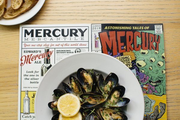 scallops and menu at Mercury Lounge