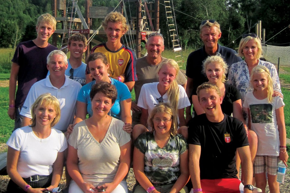 The Christensen-Morris family remains close with the Gjelstad and Lien kids and their families. Photo taken in Norway, August 2011.