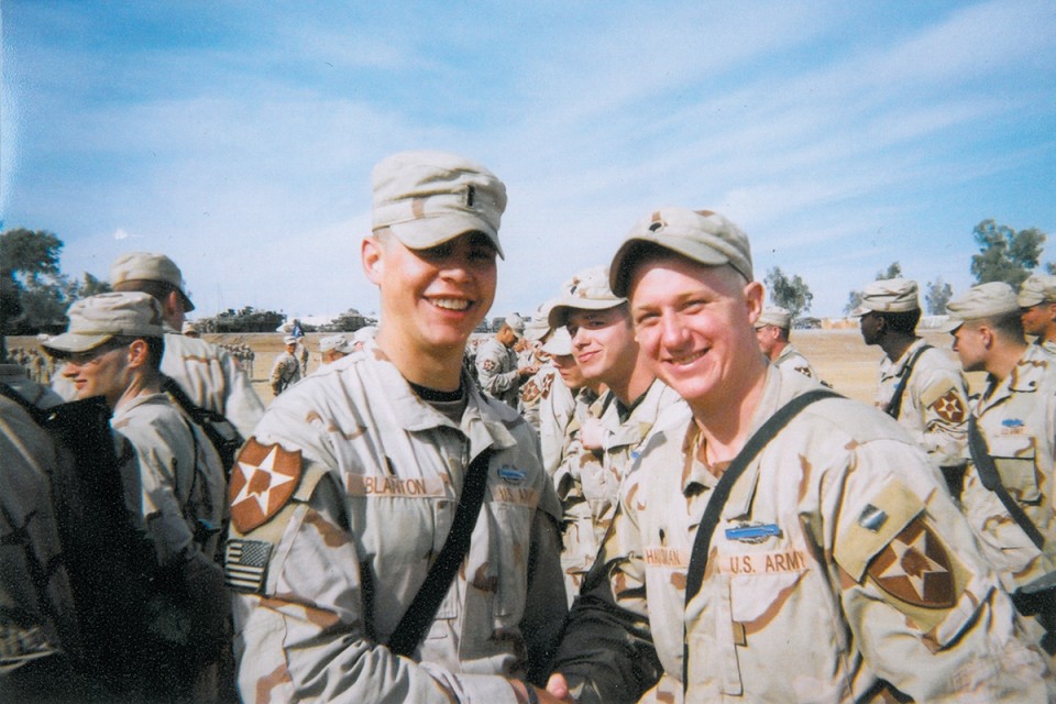Jacob right receiving his Combat Infantry Badge from Lieutenant Blanton in Mosul Iraq 2004 Photo provided by Jacob Hausman